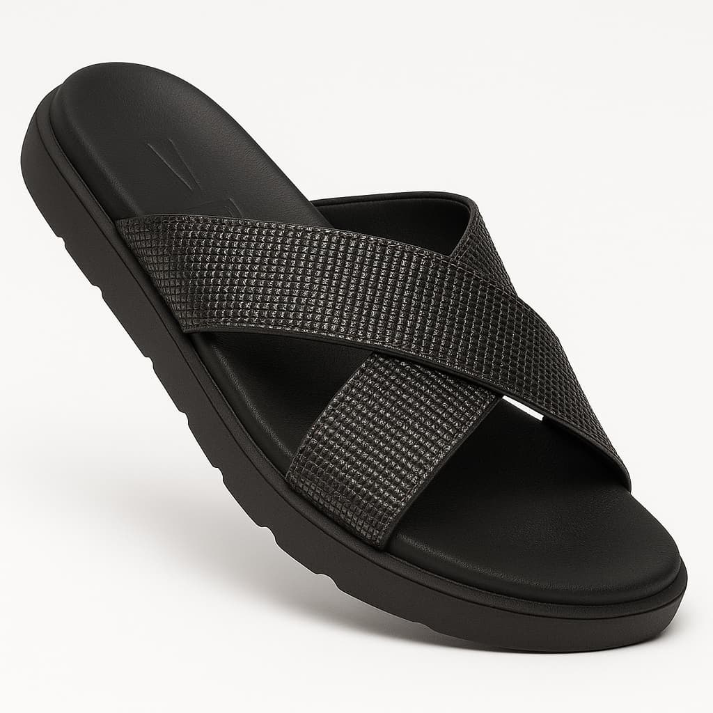 Sandália Vizzano Papete Rasteira Strass Tira Grossa 6459-122 Preta