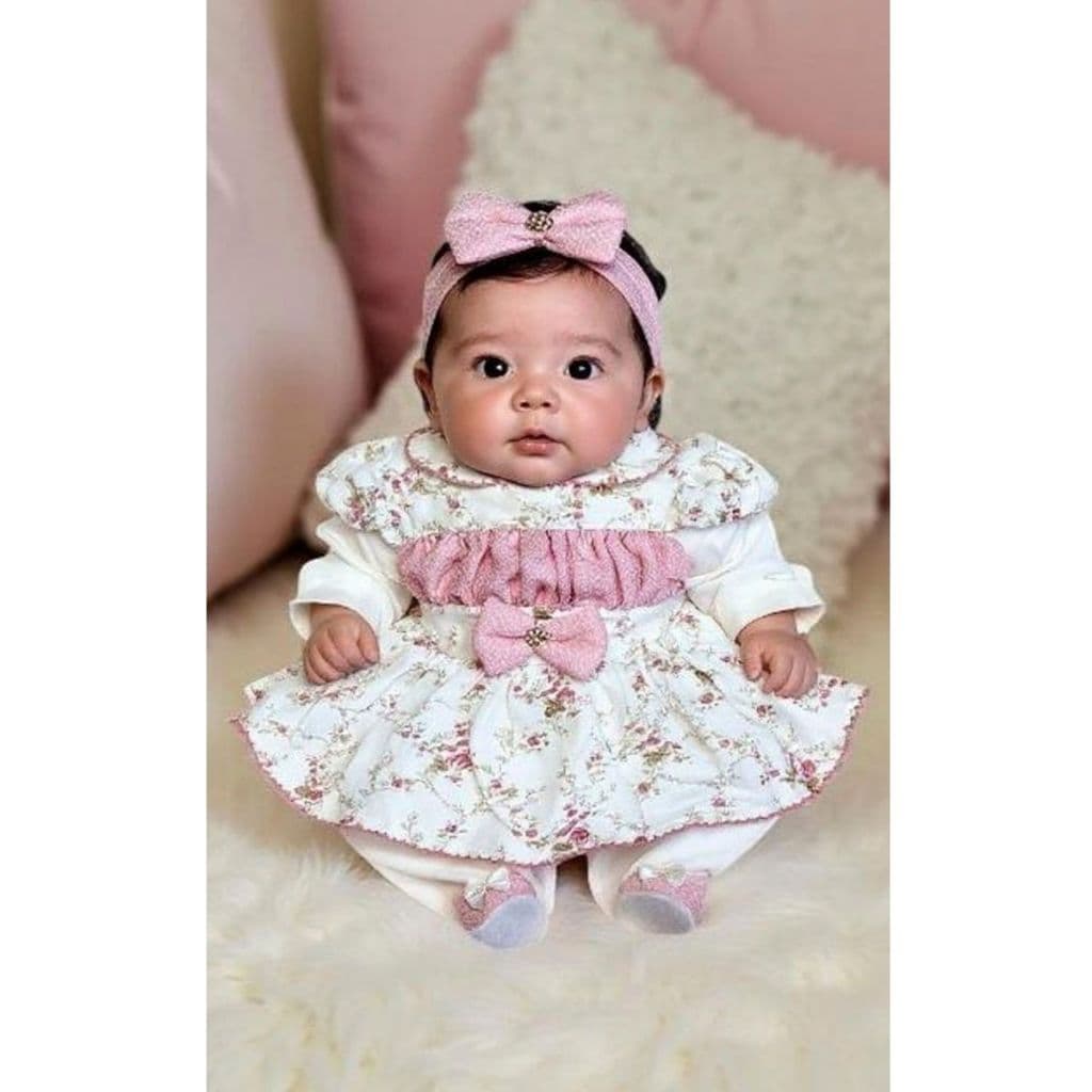 Macacão Bebê Menina Roupa Infantil Manga Longa de Malha Charlote Palha 3 Peças