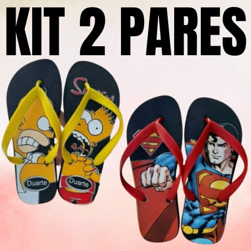 Kit 2 Pares de Chinelo Juvenil Masculino Personagens e Super heróis Promocao
