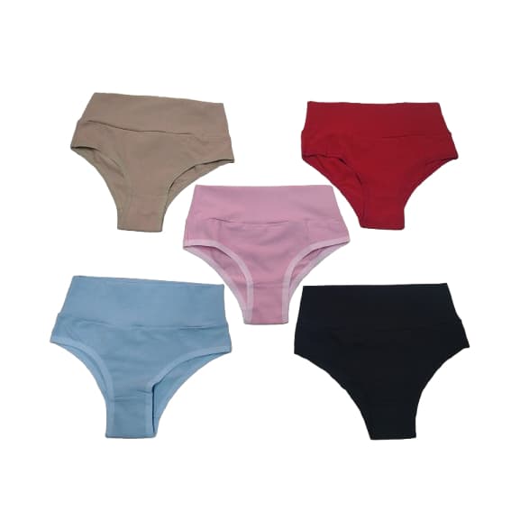 KIT 5 CALCINHAS ALGODÃO SEGURA BARRIGA CONFORTO