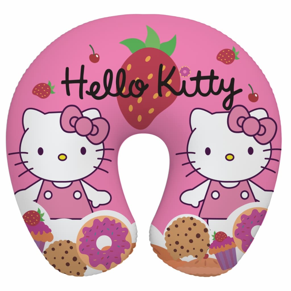 Almofada apoio de pescoço turma da hello kitty fofura e conforto para suas grandes viagens