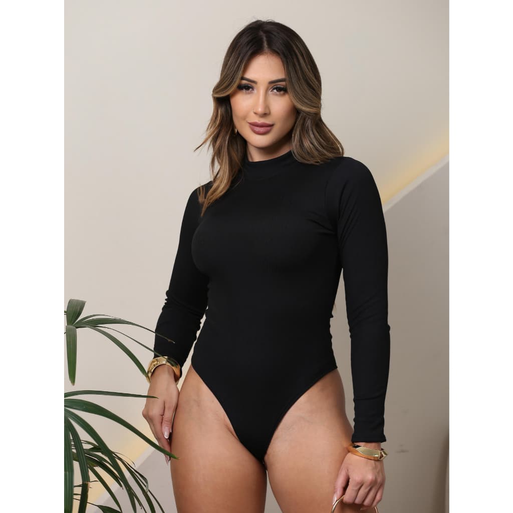 Body feminino com gola alta tecido ribana felpado