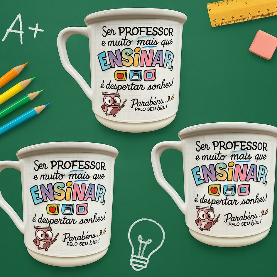 Kit 10 canecas presentear feliz dia do professor educador mestre copo mensagem bonita mimo promoção