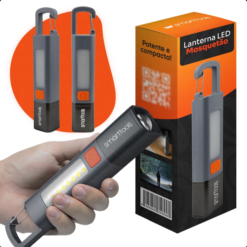 Mini Lanterna Tática Com Led Zoom Portátil Recarregável Usb Com Gancho Luz Alta 3 Modos Para Camping