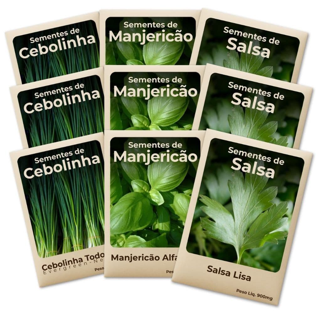 Semente Manjericão Cebolinha Salsa Ideal Para Horta Cultivo Fácil e Produtivo -Combo 9 Pct