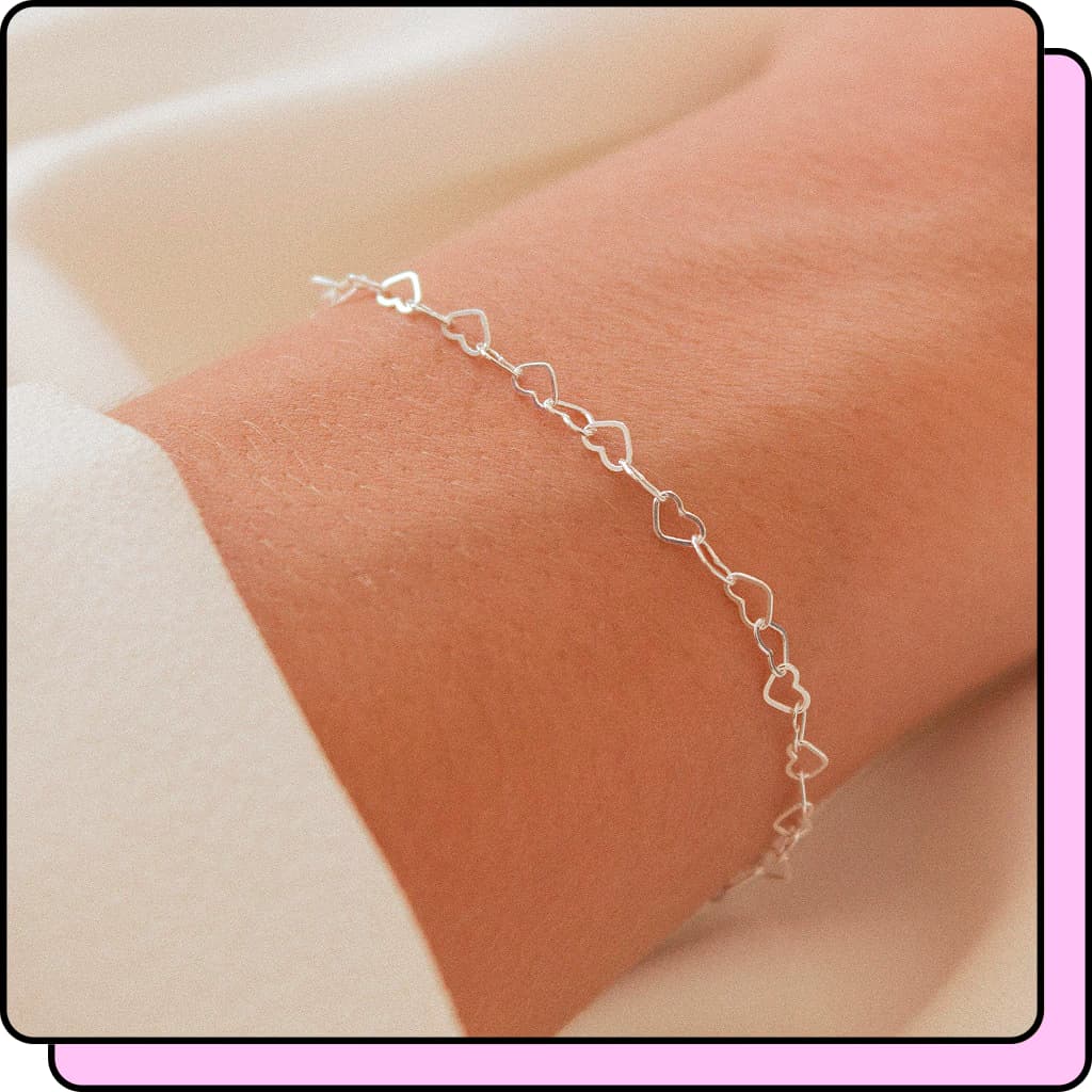 Pulseira Elo Coração Prata 925 Banhada Pulseiras Femininas