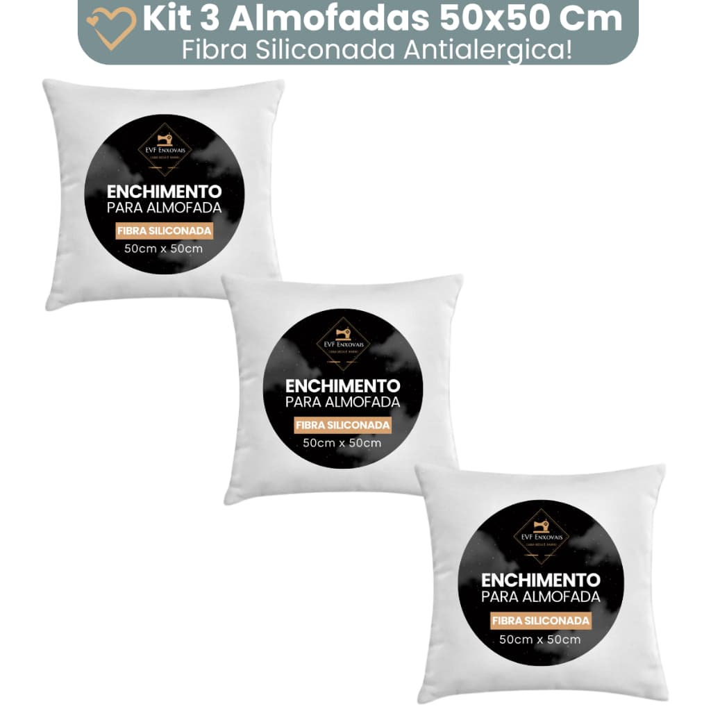 Enchimento Almofada Refil 50x50 Silicone Antialergico Kit 3 Unidades