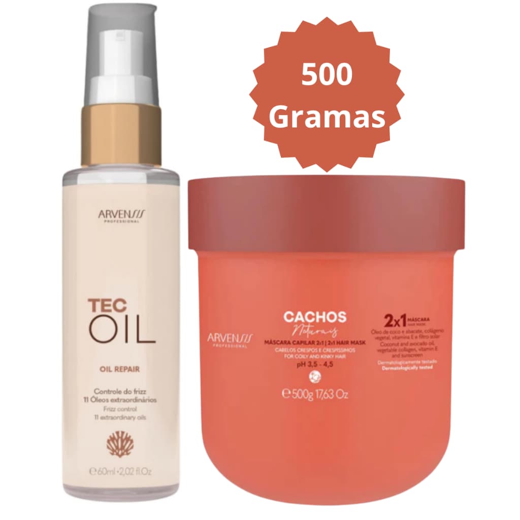 Kit Arvensis Cachos Naturais - Máscara 2x1 500g + Finalizador Tec Oil 60Ml