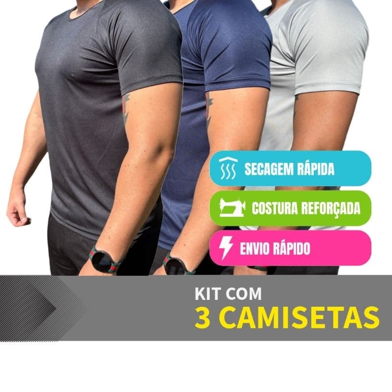 Kit 3 Camisetas Masculina Manga Curta T-shirt Lisa Moda Fitness Minimalista com Costura Reforçada