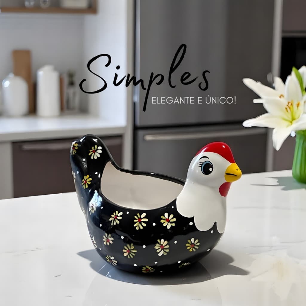 Galinha Cerâmica Decoração Enfeite Casa Cozinha Vaso Suporte Flores Mesa Balcão