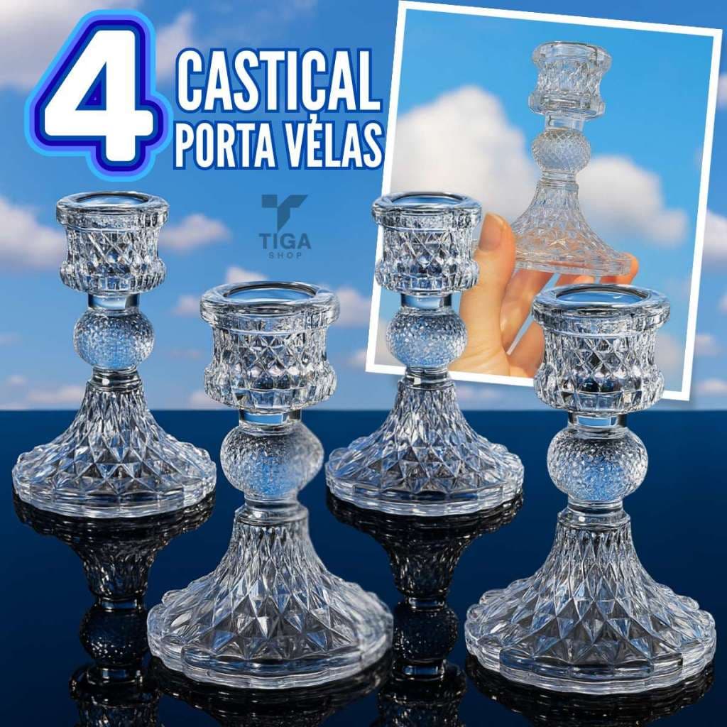 Kit 4 Castiçal De Vidro Solitário Porta Vela Decoração Luxo Mesa Natal