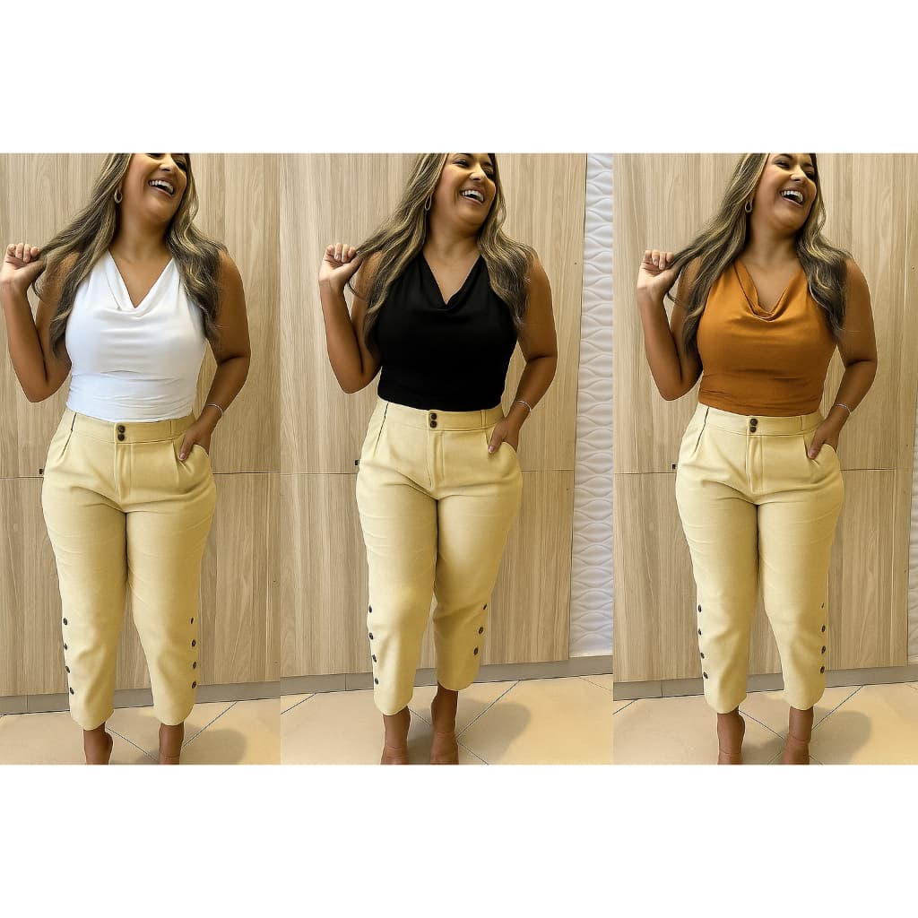 Kit com Três blusas com golas assimétricas, tamanho ,M, G,GG  estilo  Plus Size