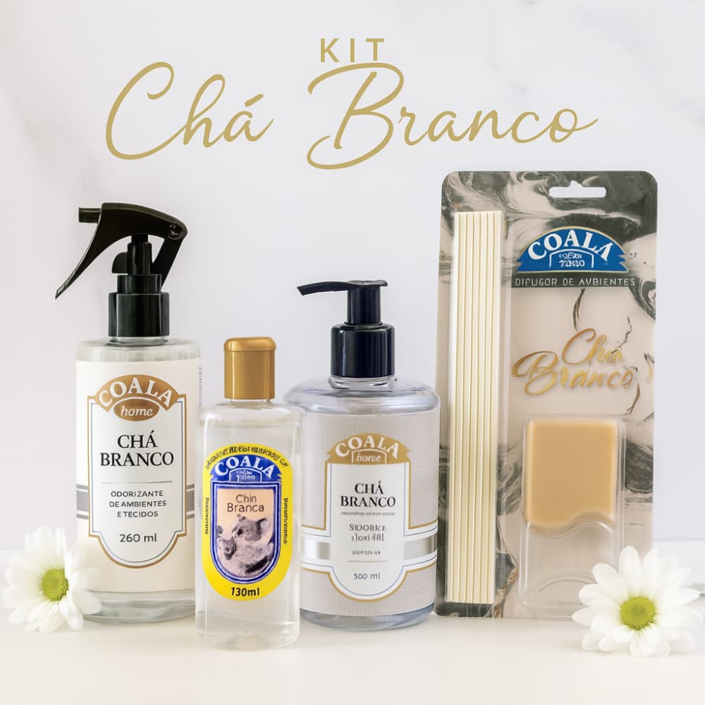 kit Coala Home Chá Branco Aromatizador, Sabonete, Limpador, Odorizante