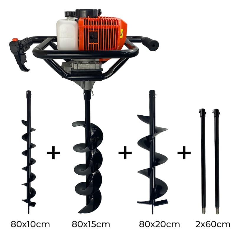 Perfurador de Solo Gasolina 52cc 2,5HP com Brocas 10cm + 15cm + 20cm + 2 Extensores 60cm FAK520PS Carbon Fak
