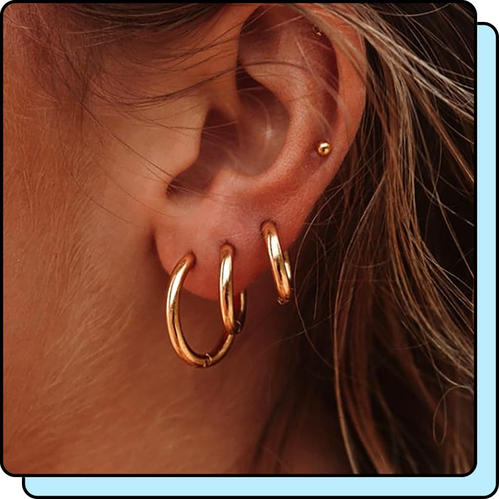 Trio de Brincos Argolas Click Ouro 18k Banhada Aço Inox Brinco Feminino