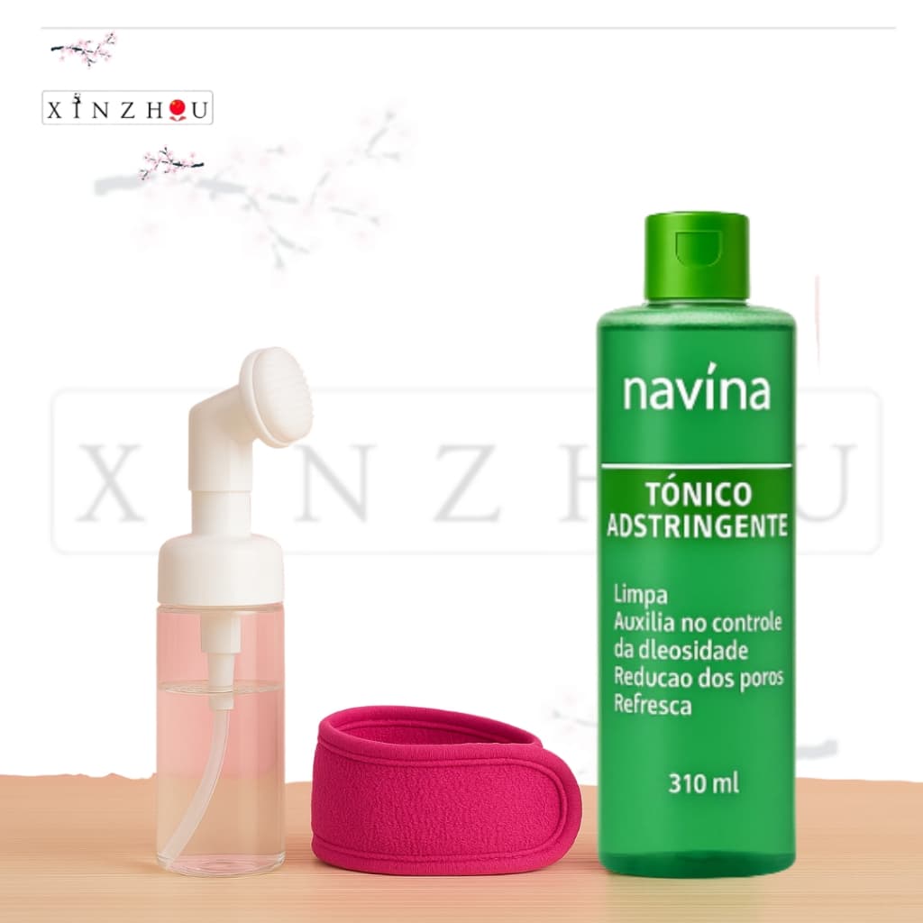 Kit Skincare Frasco espuamante + Faixa atoalhada sky + tônico navina