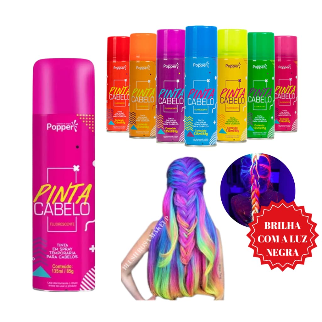 Tinta Spray Fluorescente Pinta Cabelo Tinta Temporária 150ml Popper