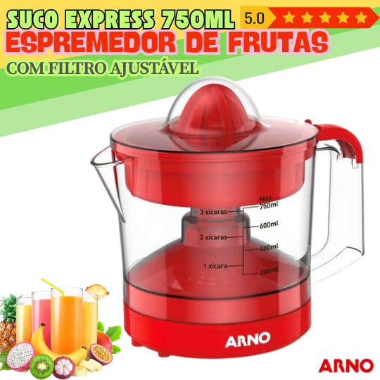 ESPREMEDOR DE FRUTAS ARNO SUCO EXPRESS 750ML 40W VERMELHO 110V/220V COM FILTRO AJUSTÁVEL