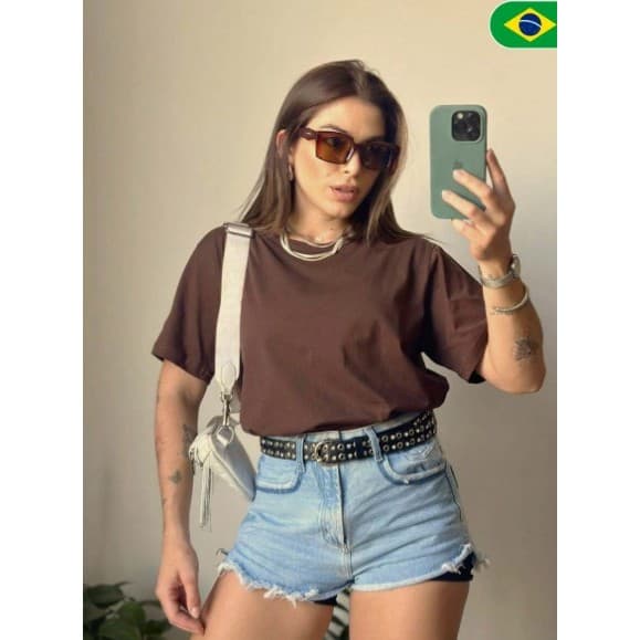 Camiseta Feminina Gola Redonda Básica Algodão Premium Confortável Casual