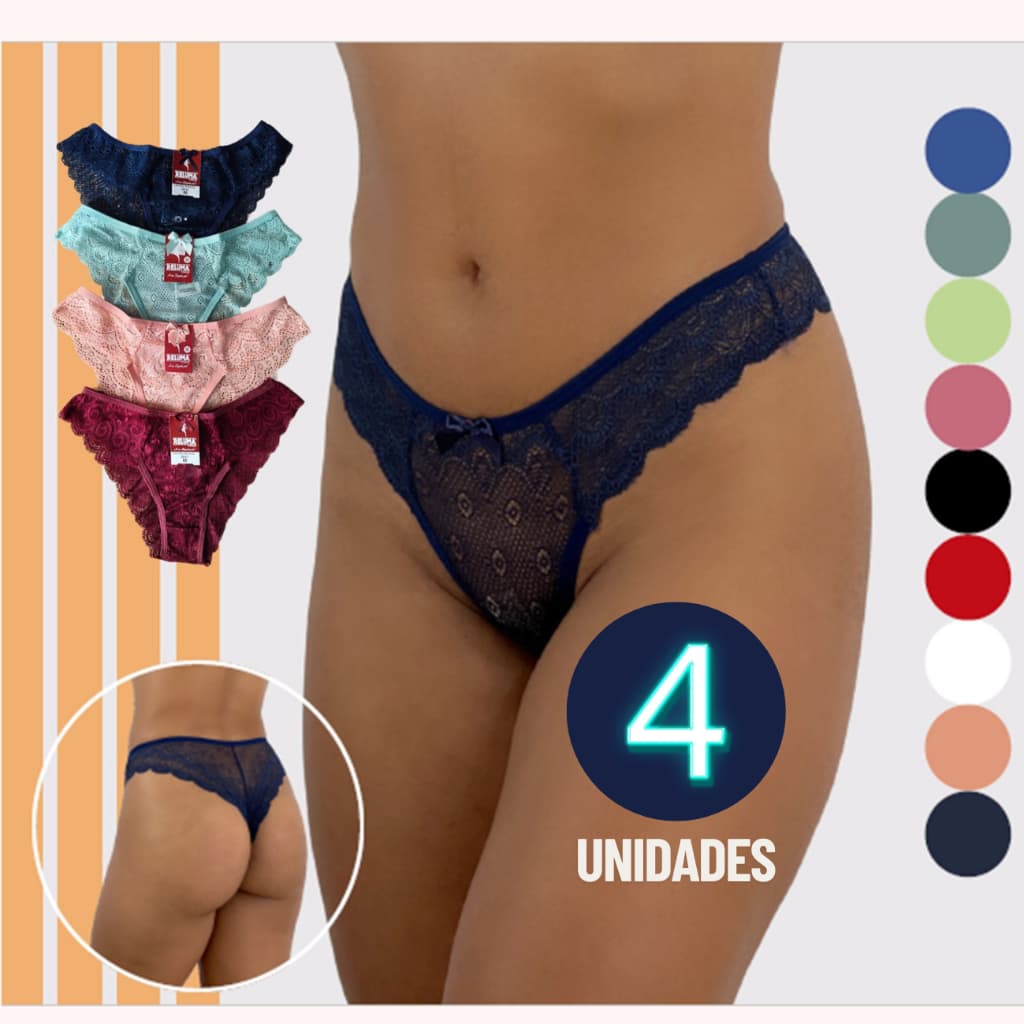 Kit 4 Calcinhas de Renda em Microfibra poliéster
