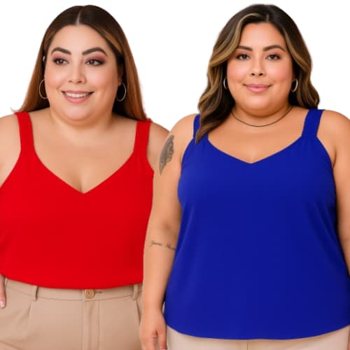 Kit 2 Regatas Alça Com Elástico Plus Size Elegante Moda Verão Blusinha Básica Fresquinha Feminina