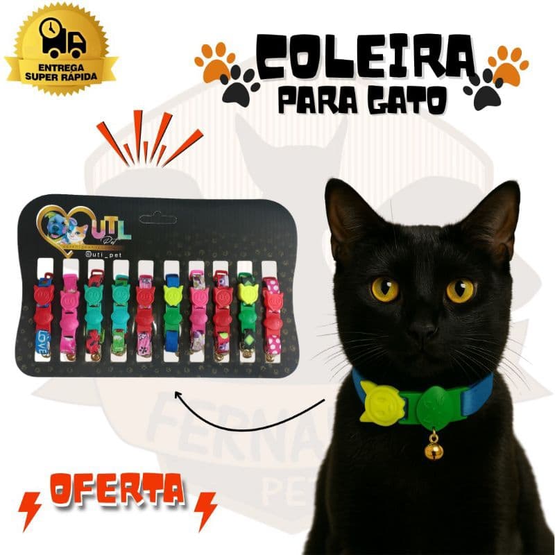 Coleira Elástica para Gato Anti Enforcamento | Coleira de Gato Estampada Luxo Ajustável