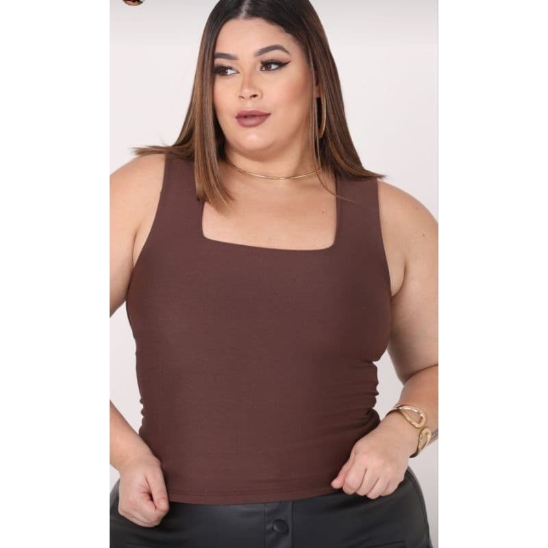 Regata blusa feminina basica plus size decote quadrado