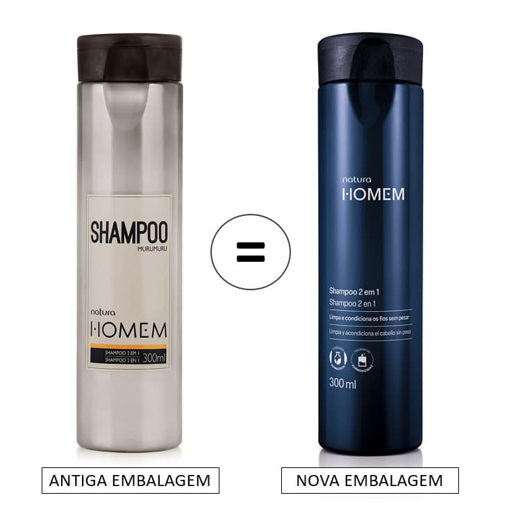 Shampoo Natura Homem - Shampoo 2x1 300ml, Shampoo Antiqueda 300ml, Shampoo Anticaspa 300ml.