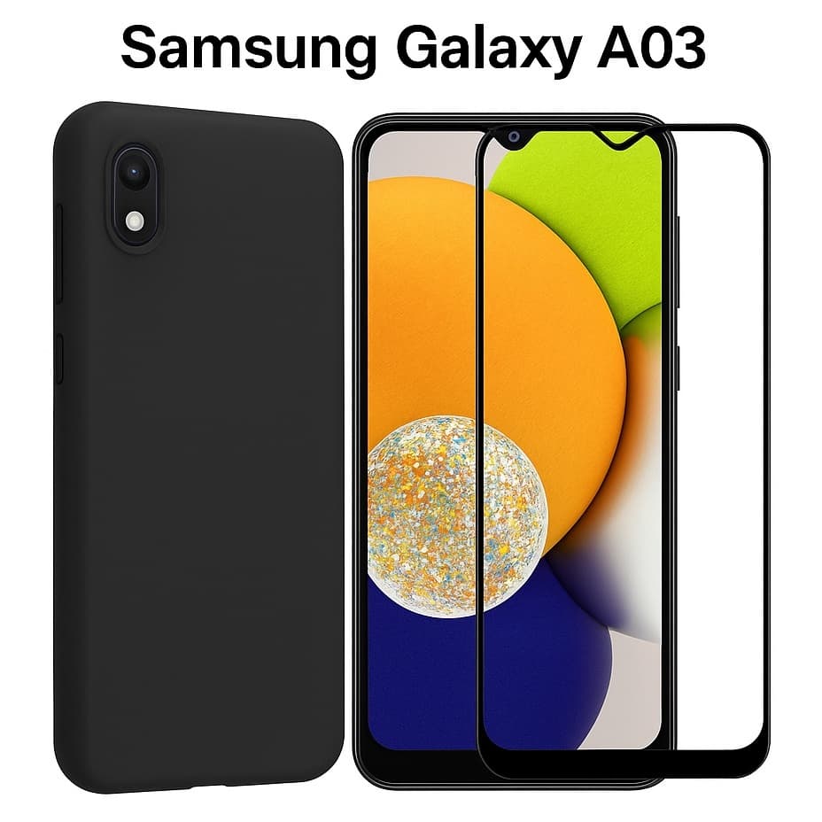 Kit de Proteção Samsung Galaxy A03 - Capa Silicone TPU Aveludada + Pelicula de Vidro 3D