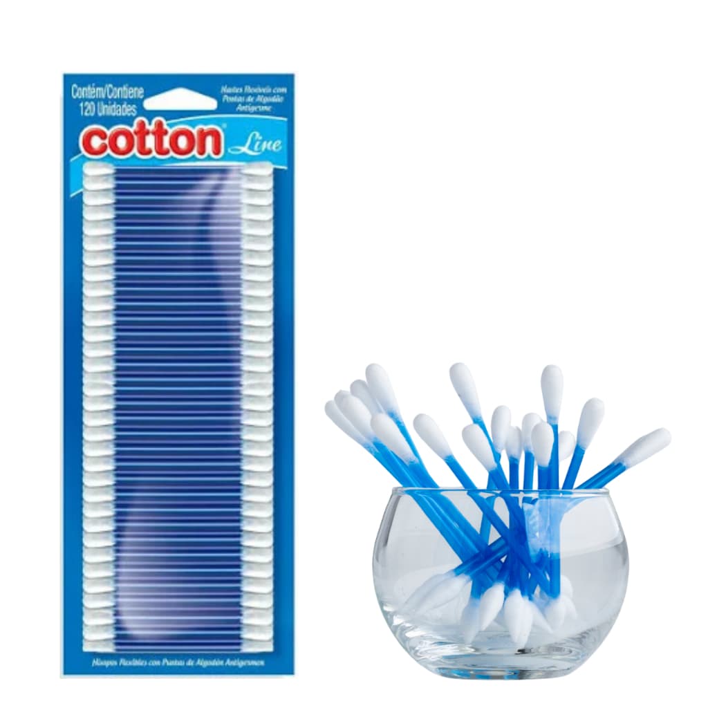 Cotonete Hastes Flexíveis Cotton Line Com Pontas De Algodão Antigerme 100% Algodão