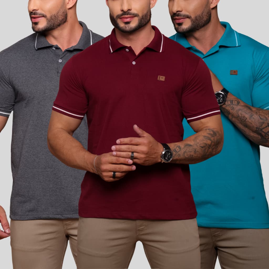 Camisa Gola POLO Masculina  varias cores vinho cinza azul 100% Algodão Manga Curta Premium
