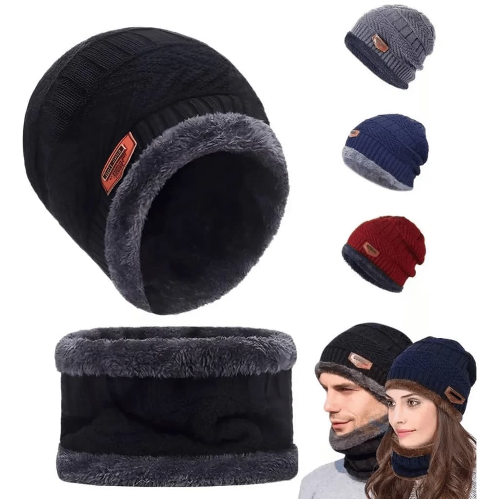 Touca De Frio e Gorro Premium Inverno Toca Forrada + Protetor De Pescoço Pelúcia Quente