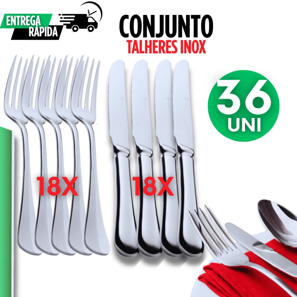 Jogo 36 Talher Inox Qualidade Garantida 18 Faca 18 Garfo Cozinha Restaurante Buffet Resistência