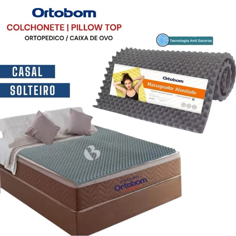 Colchonete Pillow Top Ortobom Caixa Casca de Ovo Alveolado D23 Espuma Anti Escaras Ortopédico