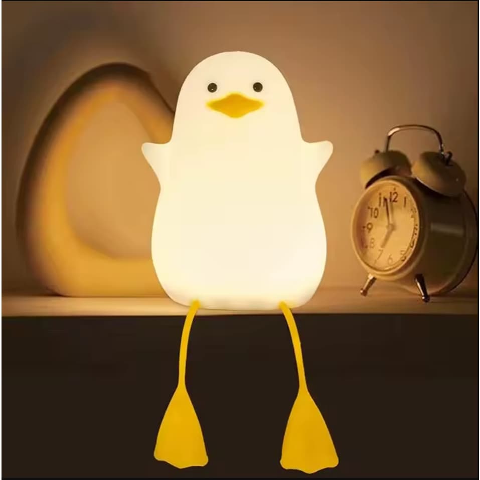 Luminária Infantil de Pato LED Silicone Macio Luz Quente USB e Controle por Toque Luz Noturna