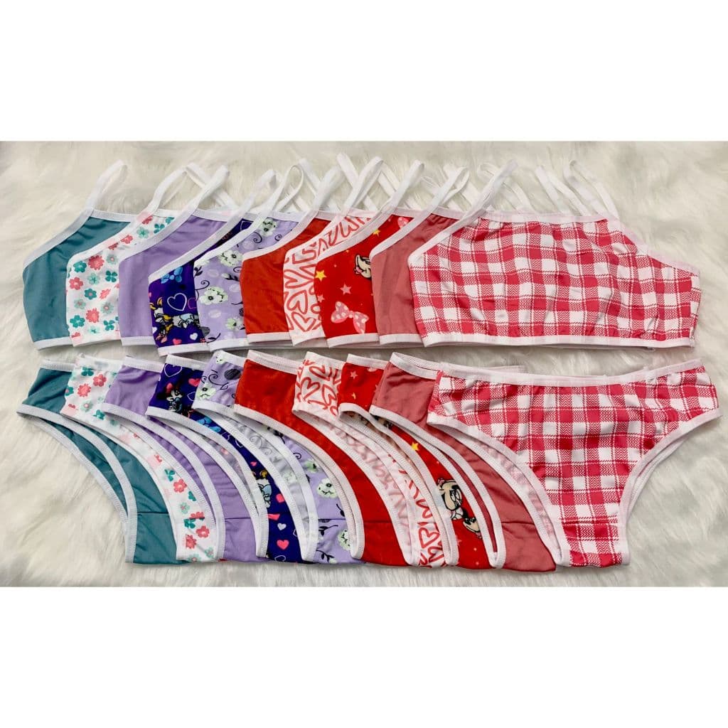 Kit 10 Conjuntos Infantis Menina Moça Top e Calcinha - Suede Estampado (1 a 12 anos)