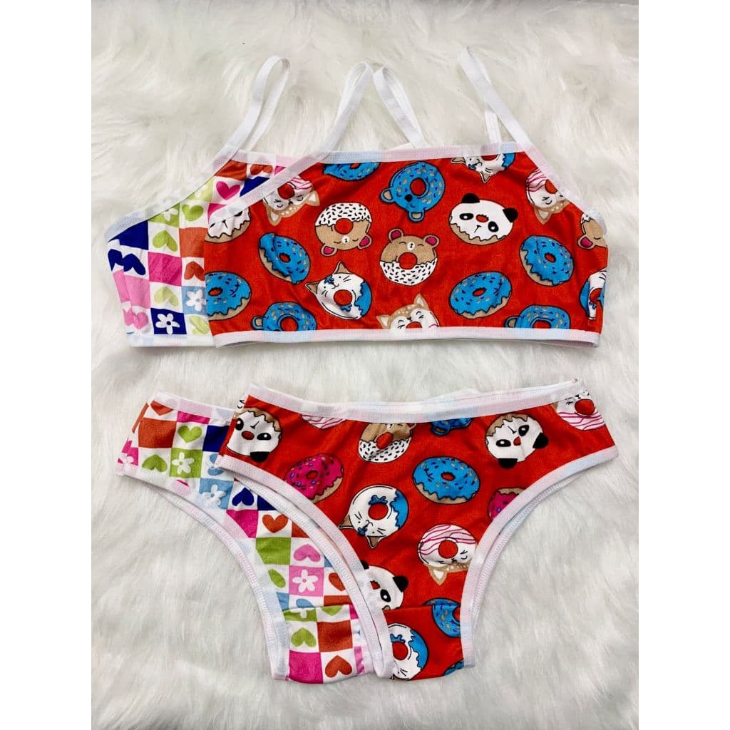 Kit 2 Conjuntos Infantis Menina Moça Top e Calcinha - Suede Estampado (1 a 12 anos)