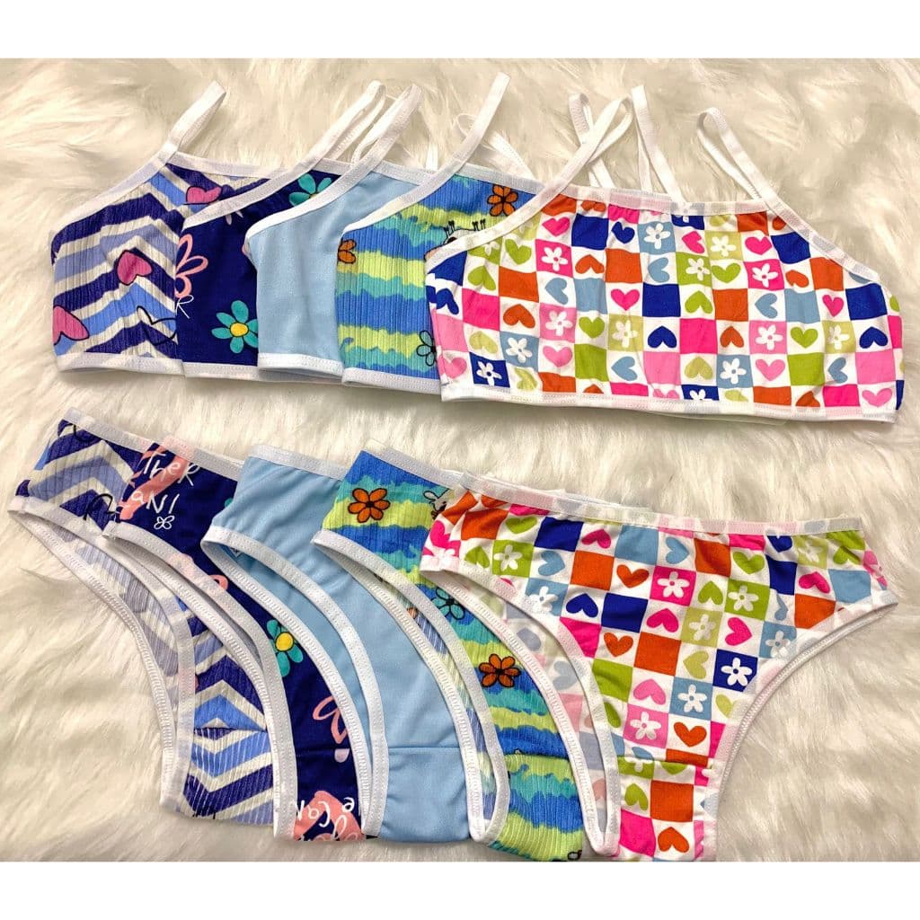 Kit 5 Conjuntos Infantis Menina Moça Top e Calcinha - Suede Estampado (1 a 12 anos)
