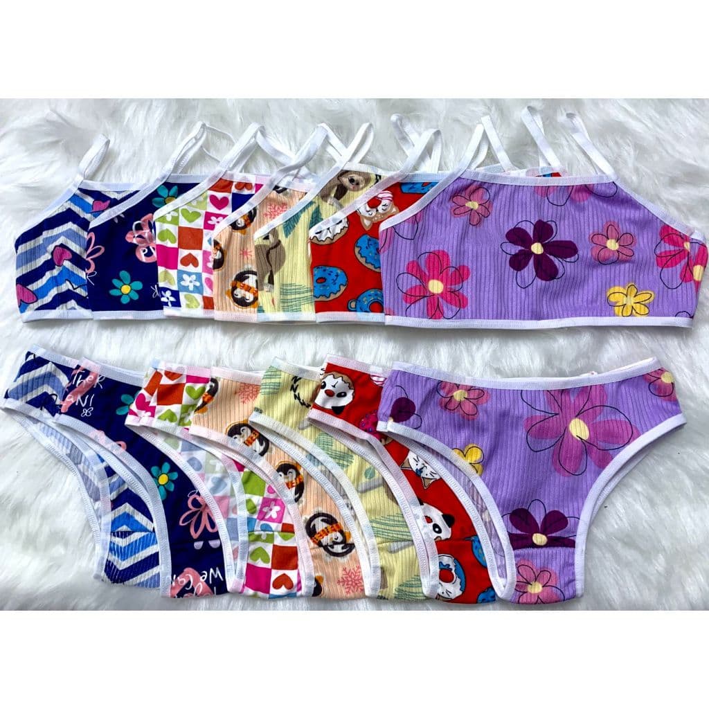 Kit 7 Conjuntos Infantis Menina Moça Top e Calcinha - Suede Estampado (1 a 12 anos)