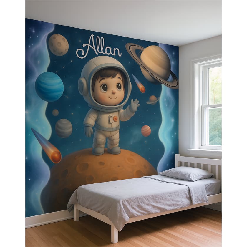 Papel de Parede Tema Astronauta Baby sob medida parede toda para quarto