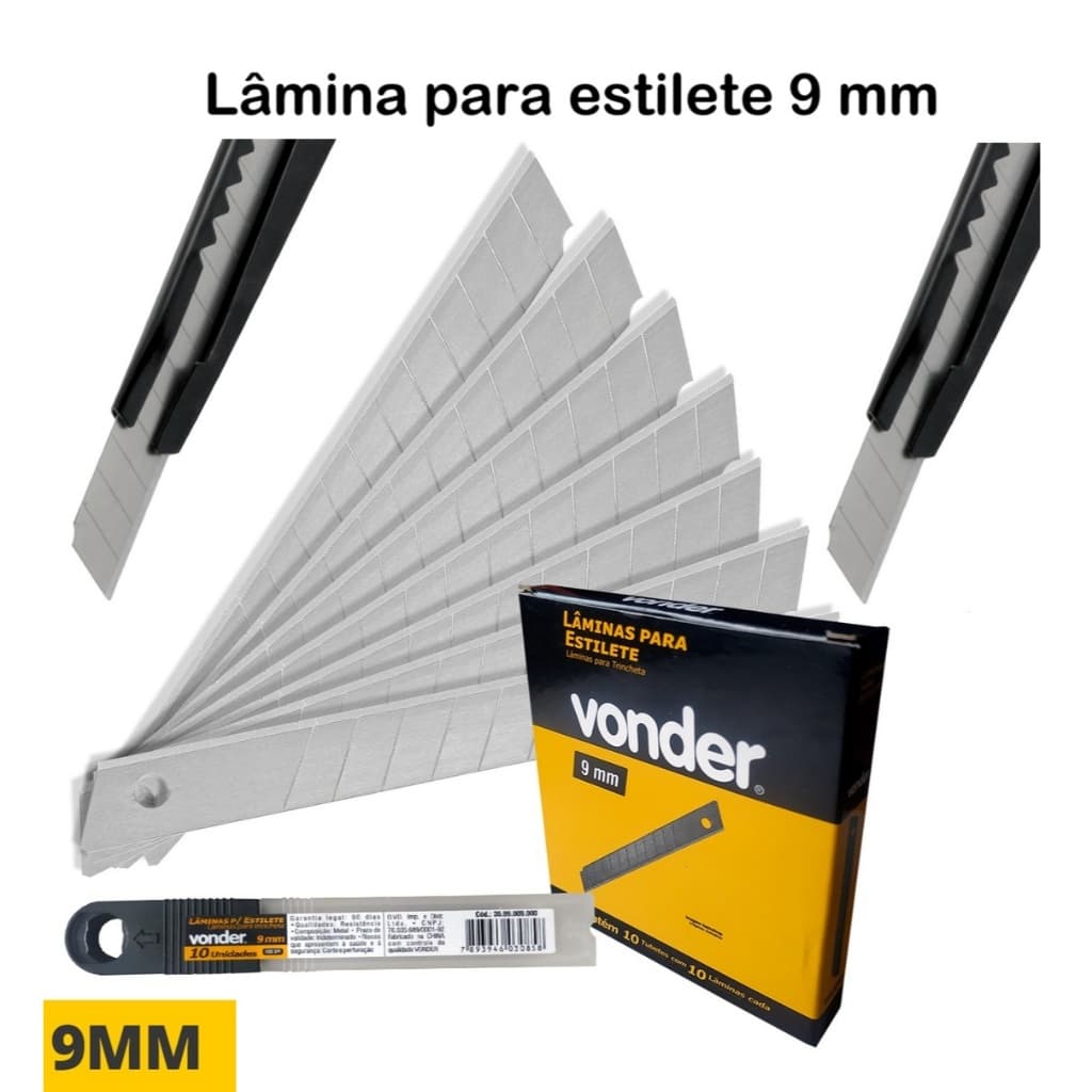 KIT Lâmina Lâminas para estilete estreito 9 mm Profissional VONDER Envelopamento