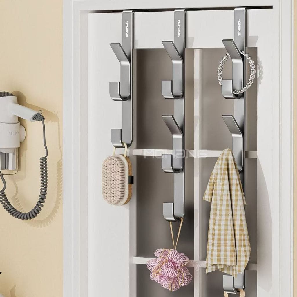 Gancho para Trás da Porta de Metal - Multiuso, com Múltiplos Ganchos, Ideal para Pendurar Roupas e Chapéus
