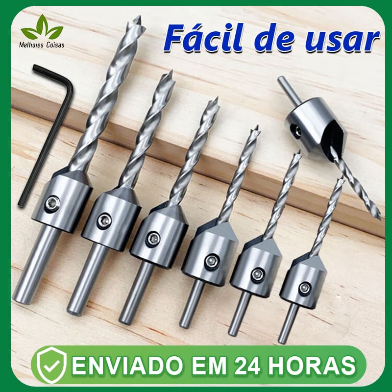 Jogo Broca Escariadora Madeira Piloto must-have de carpintaria