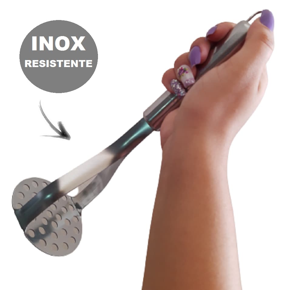 Amassador de Batata Manual Purê Espremedor de Legumes Feijão Aço Inox Multiuso Cozinha Resistente Grande Profissional