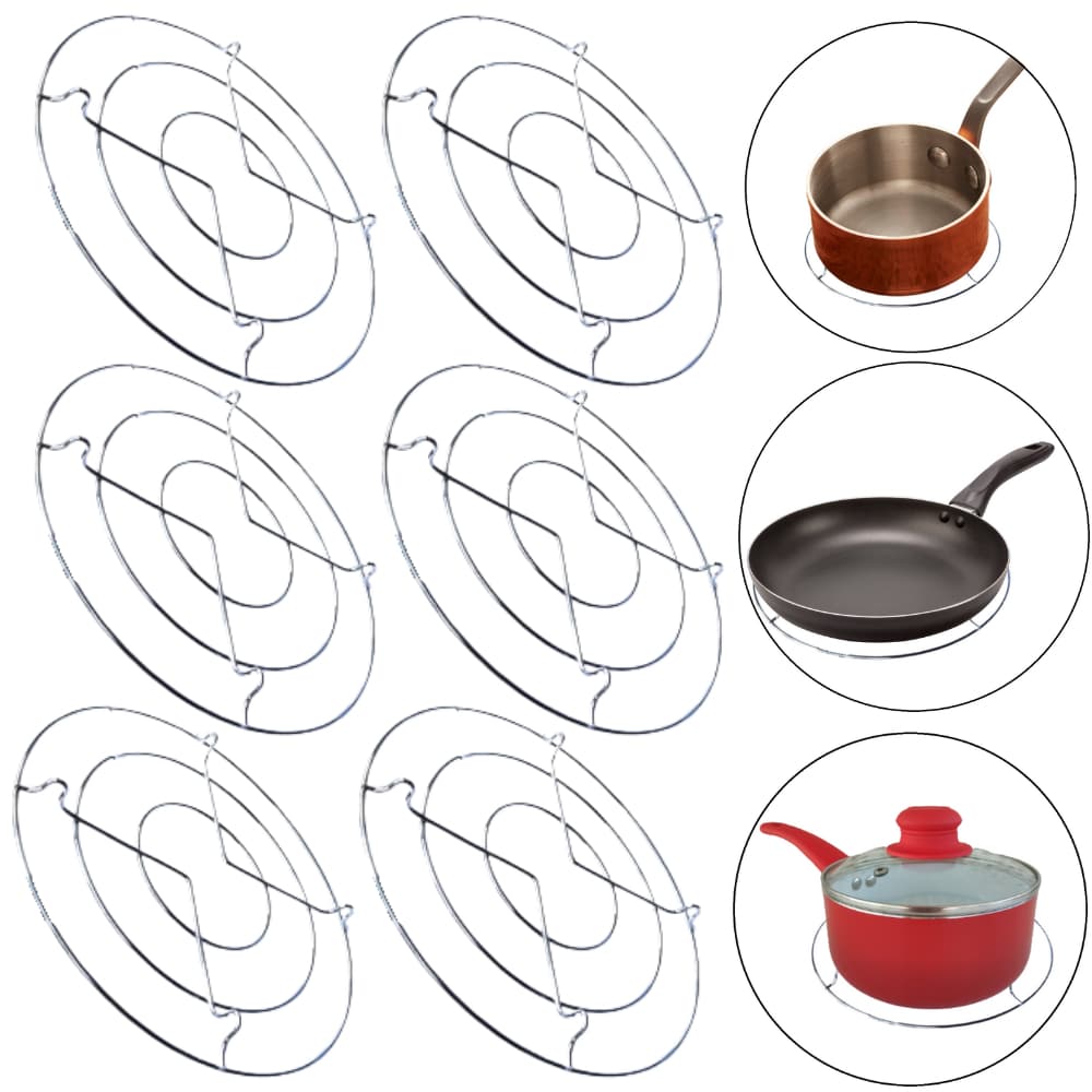 Kit 4 Ou 6 Descanso De Panela Quente Metal Cromado Suporte Frigideira Organizador De Mesa Redondo 17,5cm