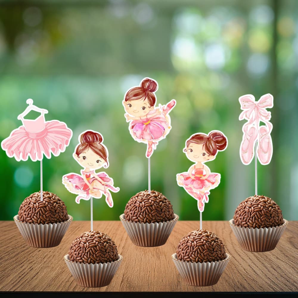 Topper de Docinho Bailarina - Topper de Docinho Bailarina Decoração - Tag para Cupcakes Bailarina
