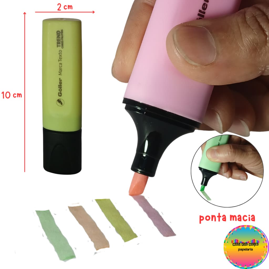 marca texto pastel, marca texto Goller 6 cores, marca texto tom pastel, kit marca texto escolar