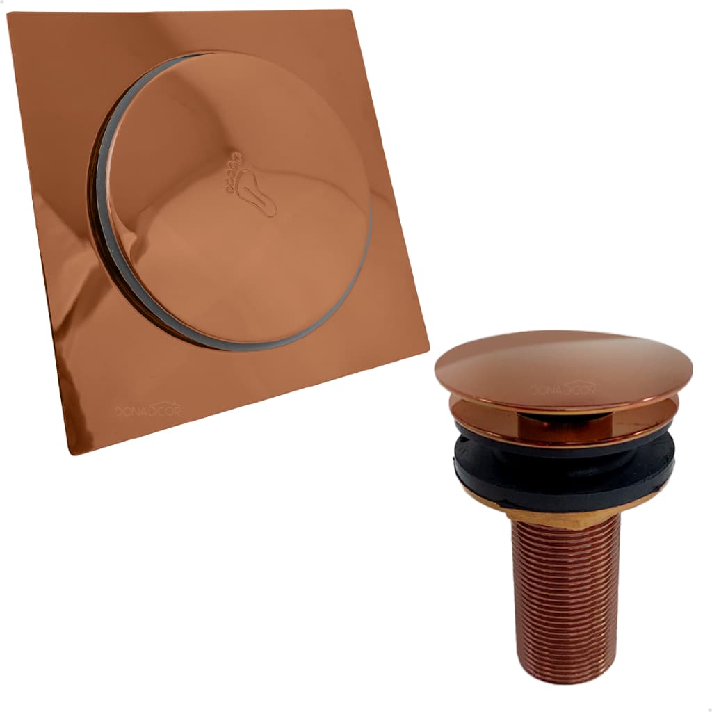 Ralo Click 15x15 Rose Gold Inox Valvula Ralo De Pia 7/8 Kit Banheiro Luxo Ralo Quadrado 15cm