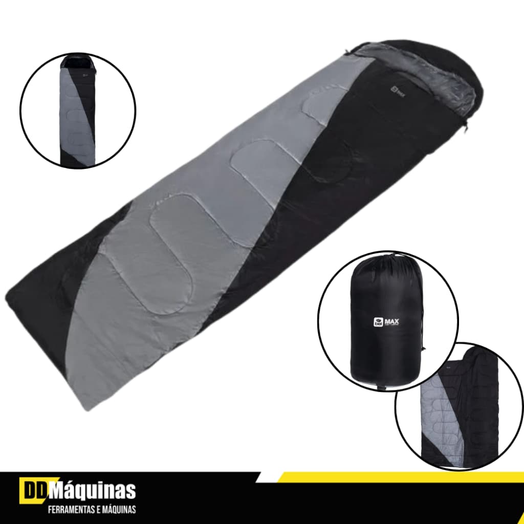 Saco de Dormir Max 2 em 1 Para Camping Preto e Cinza - Bel