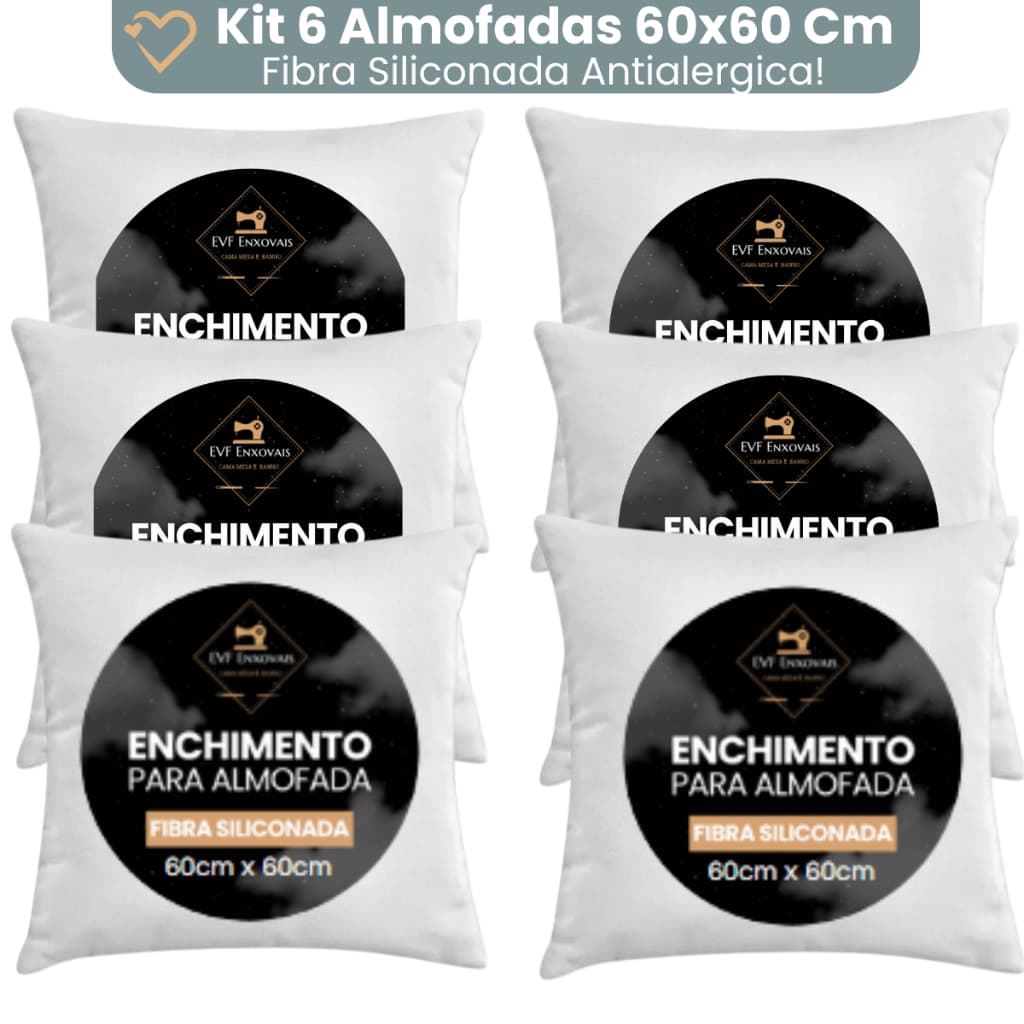 Enchimento Almofada Refil 60x60 Silicone Antialergico Kit 6 Unidades